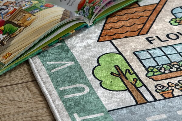 BAMBINO 61430 covor lavabil Prințesă, alfabet, străzi pentru copii anti-alunecare - gri / roz
