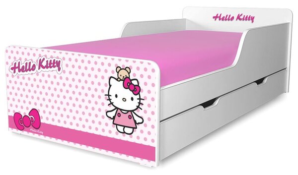 Pat Fetite Start Hello Kitty recomandat copiilor de la 2 pana la 12 ani, cu sertar inclus si fara saltea - PC-P-SRT-HKT-80