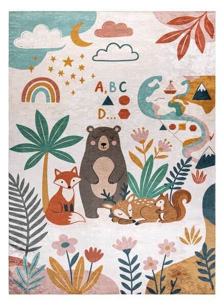 BAMBINO 61410 covor lavabil Animale, stele, nori pentru copii anti-alunecare - cremă / verde