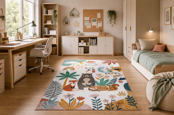 BAMBINO 61410 covor lavabil Animale, stele, nori pentru copii anti-alunecare - cremă / verde
