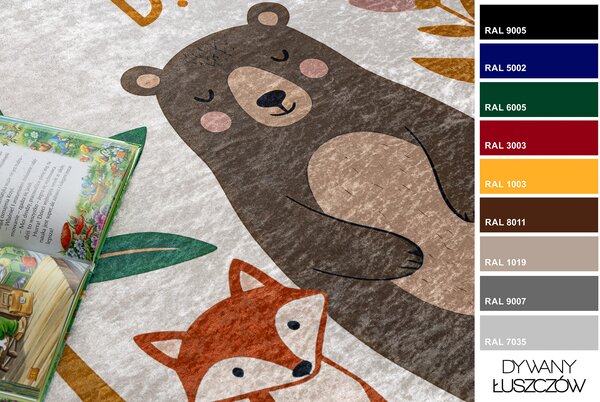 BAMBINO 61410 covor lavabil Animale, stele, nori pentru copii anti-alunecare - cremă / verde