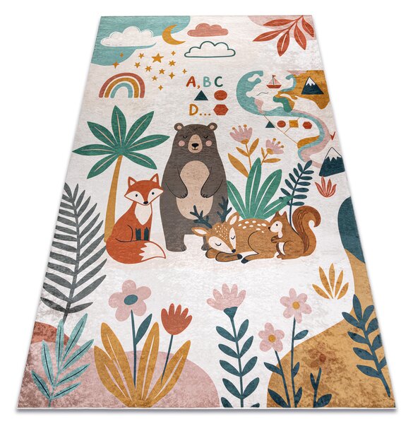 BAMBINO 61410 covor lavabil Animale, stele, nori pentru copii anti-alunecare - cremă / verde