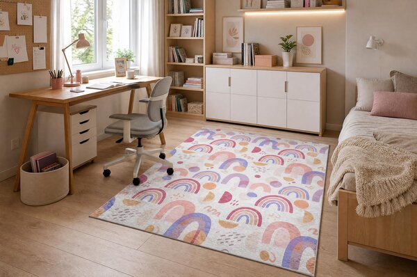 BAMBINO 61480 covor lavabil Curcubeu, puncte pentru copii anti-alunecare - cremă / roz