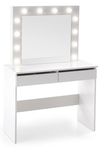 Masa de machiaj din pal cu oglinda, 2 sertare si LED inclus, Hopkins Alb, L94xl43xH140 cm