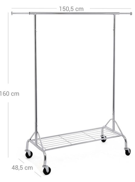 Cuier pe roti Songmics Argintiu 102x39x6.5 cm