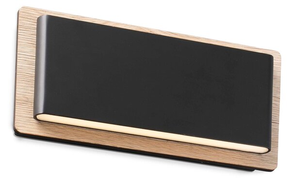 MOOD 2x3W - Aplică de citit rectangulară neagră din aluminiu cu efect mat și bază din lemn
