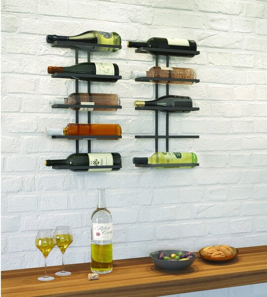 Raft pentru 5 sticle de vin negru pentru perete din metal Lava – Metaltex
