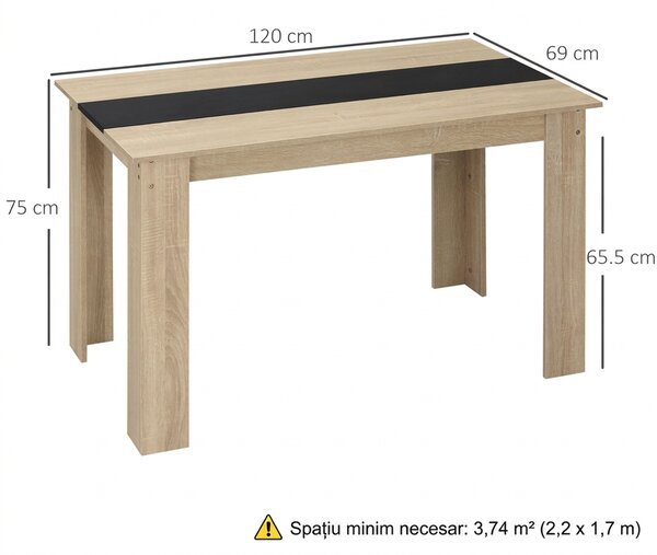 HOMCOM Masă de Dining pentru 4-6 Persoane, Masă de Bucătărie Modernă din Lemn, 120x69x75 cm, Lemn Natural | Aosom Romania