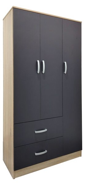 Dulap haine cu 3 usi si sertare Lego Antracit 90x42x180 cm