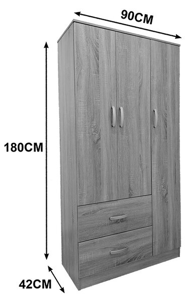 Dulap haine cu 3 usi si sertare Lego Antracit 90x42x180 cm