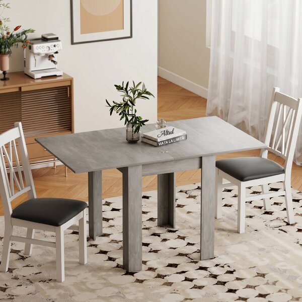 HOMCOM Masă de Dining Extensibilă pentru 4-6 Persoane Design Pliabil, 70-140cm Masă Rectangulară de Economisire a Spațiului cu Picioare Antiderapante, pentru Sala de Mese Sufragerie, Gri Efect Lemn | Aosom Romania