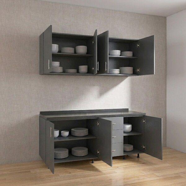 Set Bucatarie Modulara 160 cm, Culoarea Gri Antracit, Pal 18mm, Blat Termorezistent