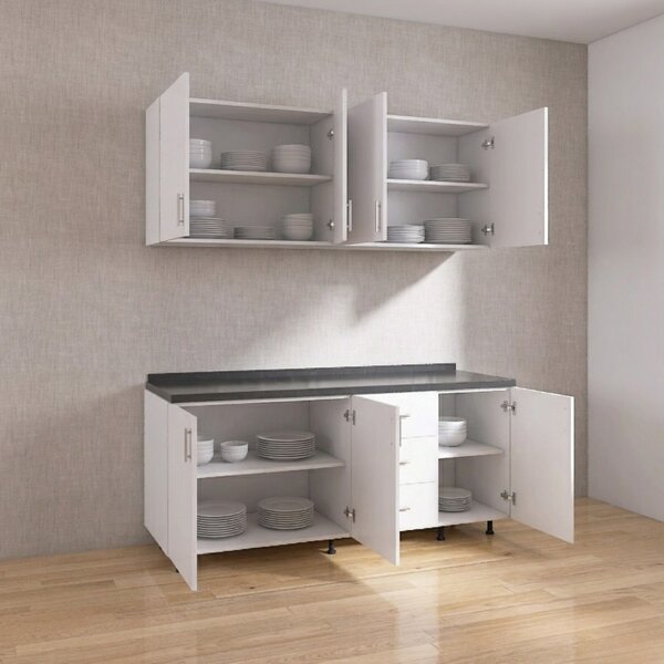 Set Bucatarie Modulara 160 cm, Culoarea Alb, Pal 18mm, Blat Termorezistent