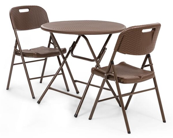 Blumfeldt Burgos, set mobilier din masă + 2 scaune, țevi de oțel, HDPE, imitație de ratan, pliabile
