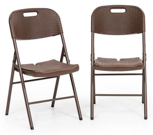Blumfeldt Burgos, set de scaune pliabile, 2 HDPE, oțel, rattanlook, maro