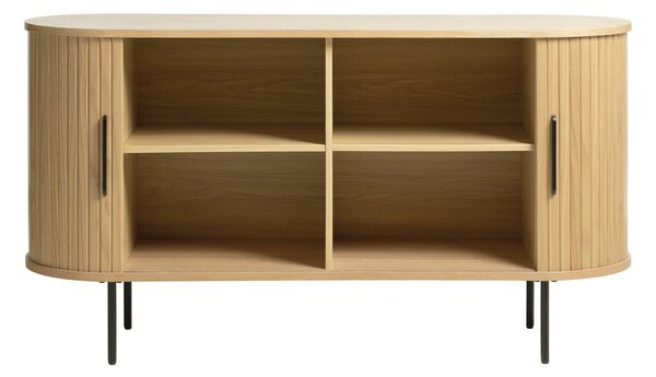 Comodă în culoare naturală joasă cu aspect de lemn de stejar cu ușă glisantă 140x76 cm Nola – Unique Furniture