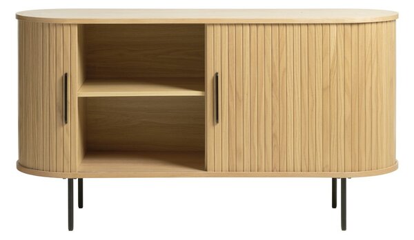 Comodă în culoare naturală joasă cu aspect de lemn de stejar cu ușă glisantă 140x76 cm Nola – Unique Furniture