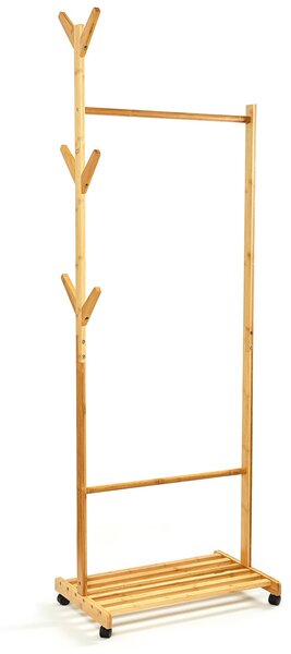 Blumfeldt Cuier cu raft, suport pentru haine, 57,5 × 173 cm, design asimetric, bambus
