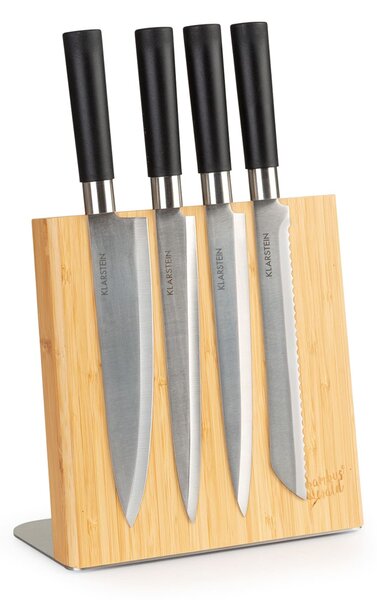 Klarstein Suport pentru cuțite, unghiular, magnetic, pentru 4-6 cuțite, bambus, oțel inoxidabil