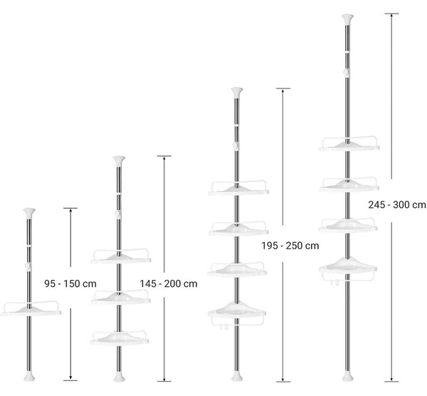 Fürdőszoba sarokpolc állítható, fehér 95x300cm