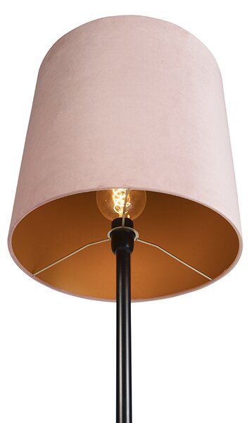 Lampă de podea neagră cu abajur din catifea roz cu auriu 40 cm - Simplo