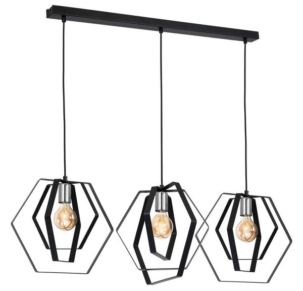 Lustră pe cablu HEXAGON 3xE27/60W/230V negru/crom