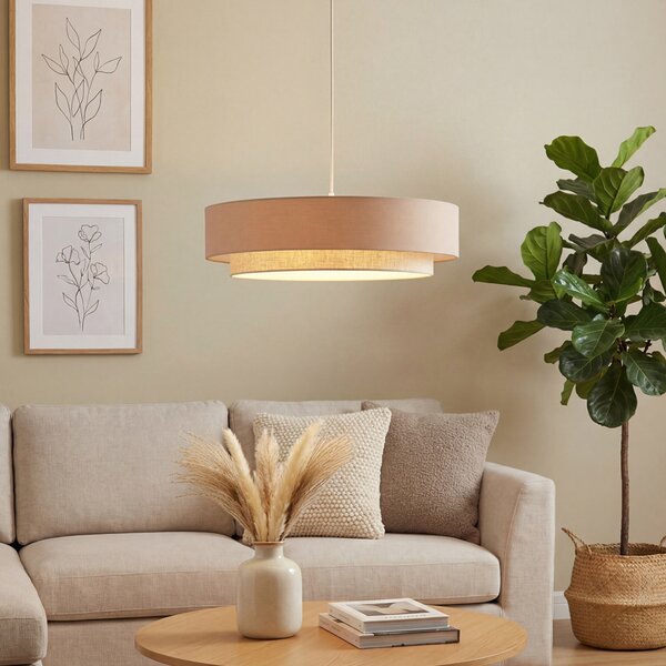 Lampă suspendată modernă bej cu natural 50cm 3 lumini - Drum Duo