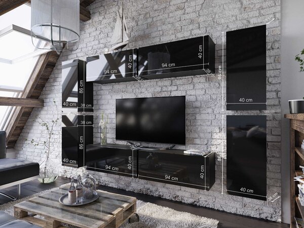 Mobilier living Melville (negru + negru lucios). 1007684
