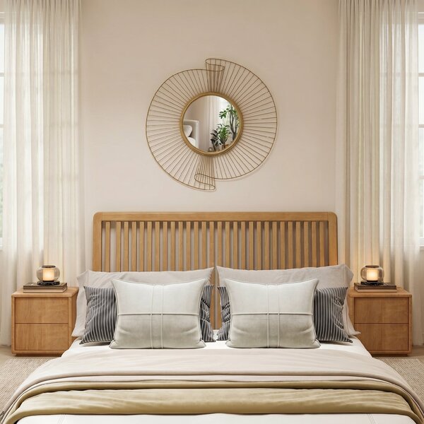HOMCOM Oglindă Decorativă de Perete Rotundă, Design Modern cu Benzi Metalice și Ramă Plisată, Pentru Sufragerie, Dormitor și Hol, 60x60 cm, Auriu | Aosom Romania
