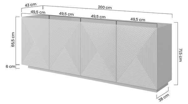 Comodă Asha 200 cm cu patru uși - alb mat