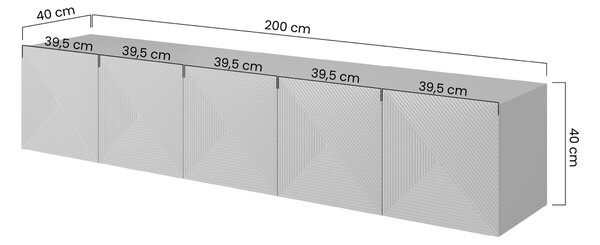 Comodă TV suspendată Asha 200 cm cu fronturi riflate - alb mat