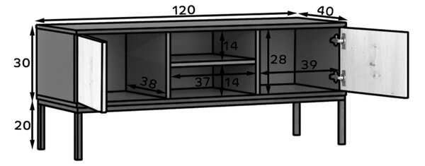 Suport TV LANZZI 120x40 cm, negru/stejar artisan