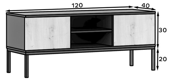 Suport TV LANZZI 120x40 cm, negru/stejar artisan