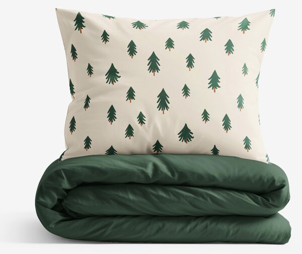 Goldea lenjerie de pat din 100% bumbac duo - brazi pe bej natural cu verde închis 150 x 200 și 50 x 60 cm