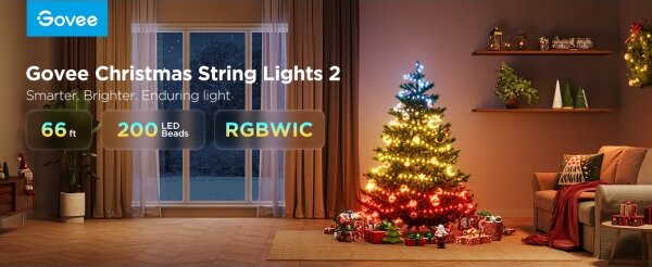 Instalație LED RGBICW de Crăciun de exterior Govee 2700-6500K 20m Wi-Fi Matter IP66