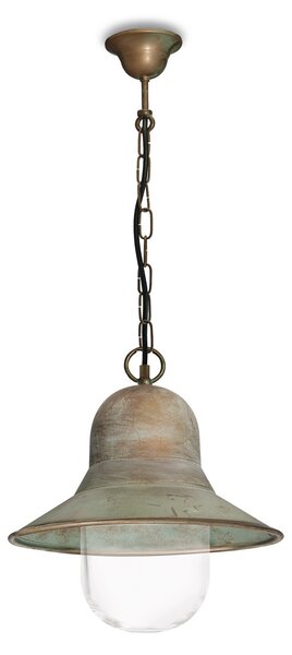 Moretti Luce Lampă suspendată pentru exterior Campanula 2094, alamă antică, Ø 29 cm, IP44, reglabil, Bronz / Alamă Veche, Alamă, Antichitate