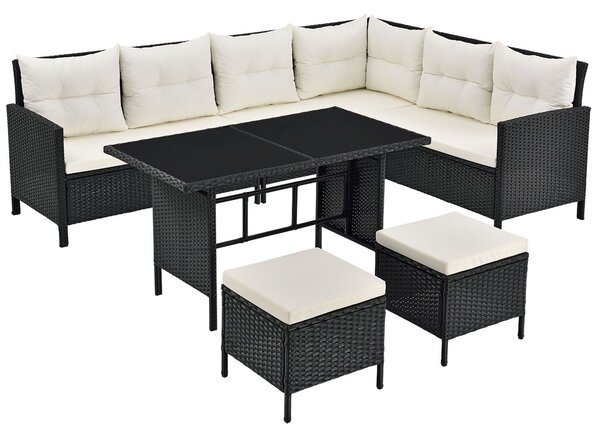 Juskys Set de grădină din ratan Manacor - negru/perne crem