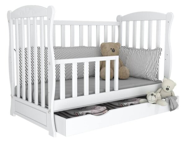 Patut din lemn masiv 120x60 cm Bethany alb cu sertar, include bariera