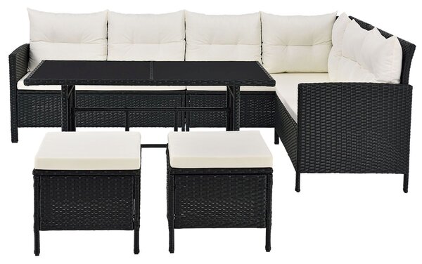 Juskys Set de grădină din ratan Manacor - negru/perne crem