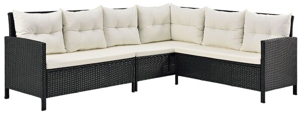 Juskys Set de grădină din ratan Manacor - negru/perne crem