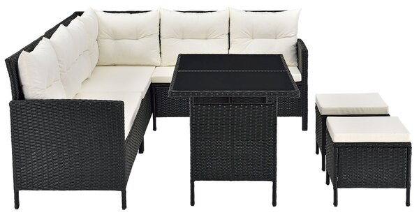 Juskys Set de grădină din ratan Manacor - negru/perne crem