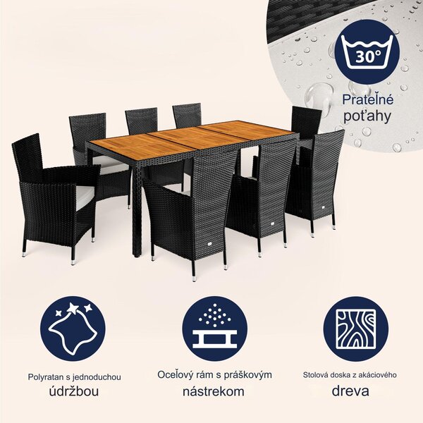 Deuba Set de mobilier de grădină din ratan Berlin 1+8 - lemn/negru