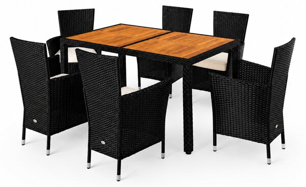 Deuba Set de mobilier de grădină din ratan Berlin 1+6 - negru/lemn