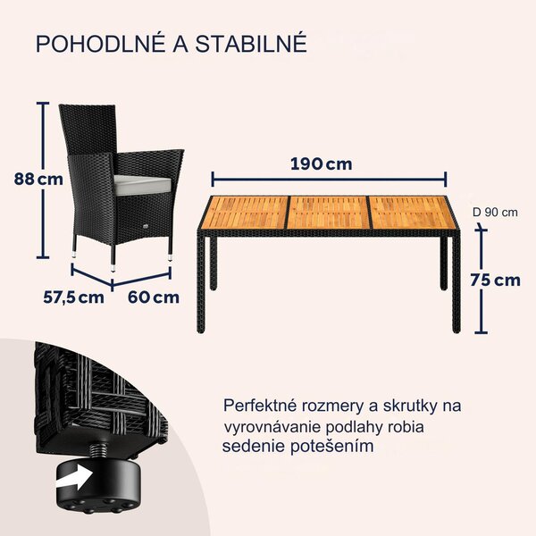 Deuba Set de mobilier de grădină din ratan Berlin 1+8 - lemn/negru