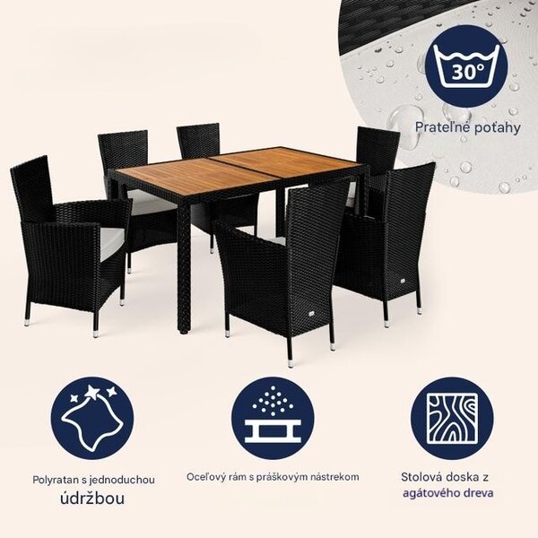 Deuba Set de mobilier de grădină din ratan Berlin 1+6 - negru/lemn