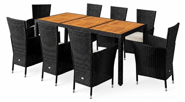 Deuba Set de mobilier de grădină din ratan Berlin 1+8 - lemn/negru