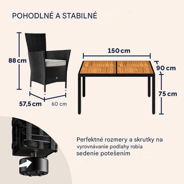 Deuba Set de mobilier de grădină din ratan Berlin 1+6 - negru/lemn