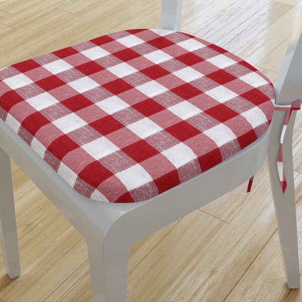 Goldea pernă pentru scaun rotundă decorativă 39x37cm - menorca - carouri mari roșii și albe 39 x 37 cm