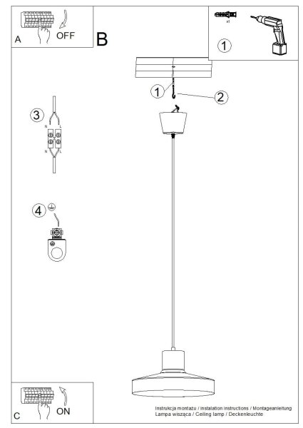 Lustră pe cablu Sollux SL.1703 BILO 1xE27/15W/230V d. 35 cm negru