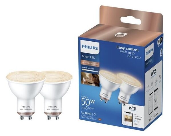 SET 2x bec LED Philips SMART PAR16 GU10/4,7W/230V 2700-6500K Wi-Fi CRI 90